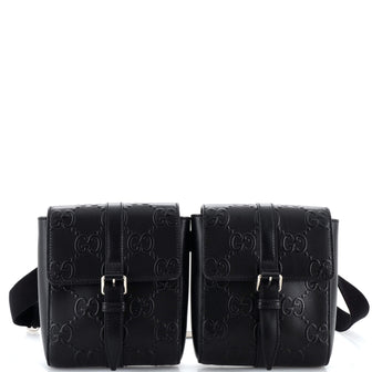 Gucci Double Belt Bag GG Embossed Perforated Leather