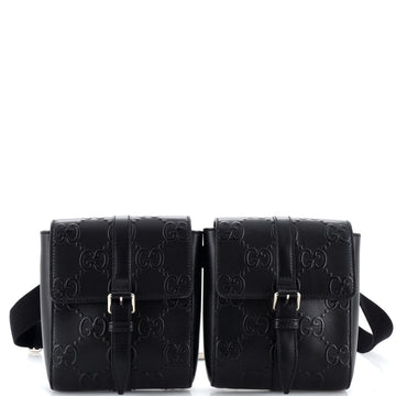 Gucci Double Belt Bag GG Embossed Perforated Leather