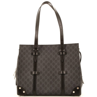 Gucci Buckle Travel Tote GG Coated Canvas with Leather Large