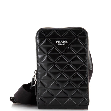 Prada Symbole Phone Holder Crossbody Bag Embossed Leather