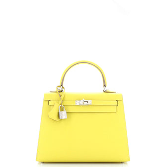 Hermes Kelly Handbag Yellow Epsom with Palladium Hardware 25