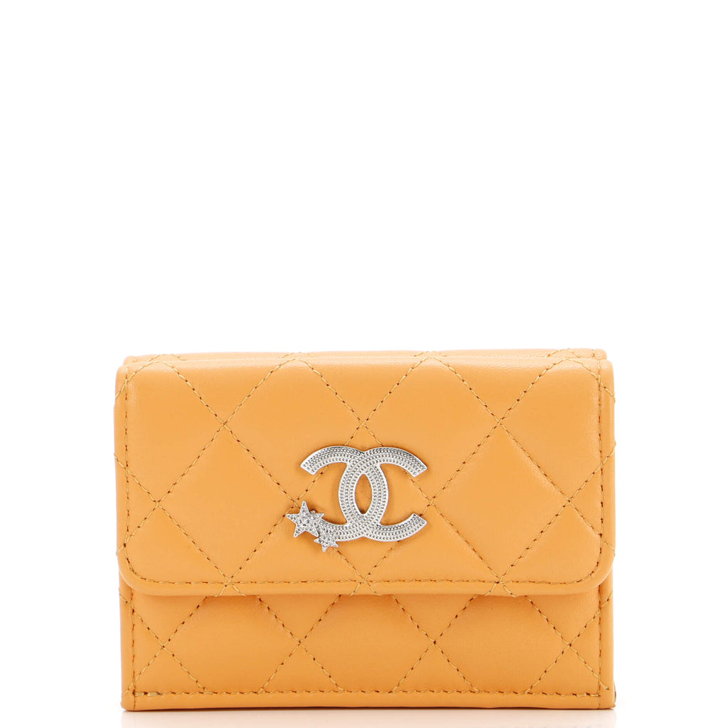 CC Stars Trifold Flap Wallet Quilted Lambskin Small...