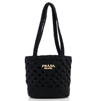Prada Triangle Logo Tote Raffia Crochet Mini