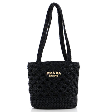 Prada Triangle Logo Tote Raffia Crochet Mini