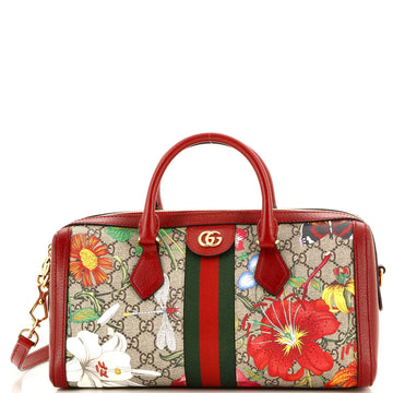 Gucci Ophidia Boston Bag Flora GG Coated Canvas Medium