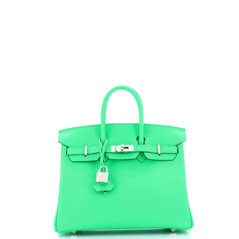 Hermes Birkin Handbag Green Swift with Palladium Hardware 25