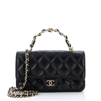Chanel Classic Single Flap Chain Top Handle Bag Quilted Lambskin Mini