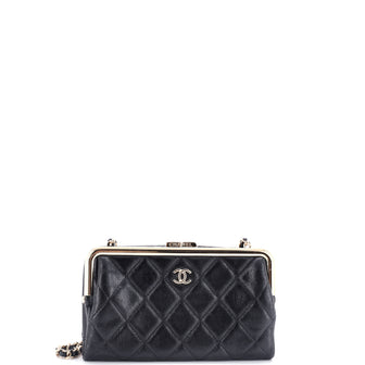 Chanel Logo Clasp Frame Clutch with Chain Quilted Lambskin Small