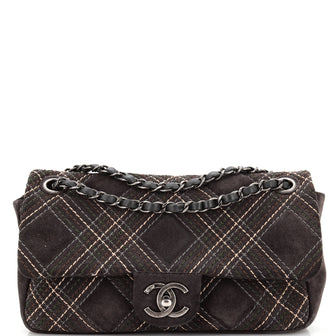 Chanel Saltire Flap Bag Stitched Suede Medium