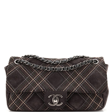 Chanel Saltire Flap Bag Stitched Suede Medium