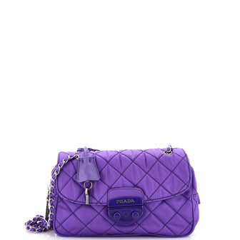 Prada Pushlock Flap Crossbody Bag Quilted Tessuto with Saffiano Small
