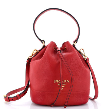 Prada Dual Strap Top Handle Bucket Bag Vitello Daino Small