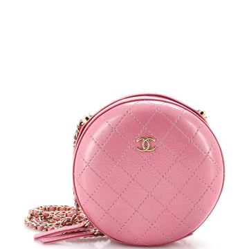 Chanel Round Chain Crossbody Bag Stitched Calfskin Small