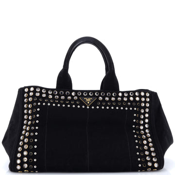 Prada Canapa Convertible Tote Rhinestone Embellished Denim Large