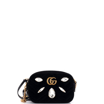 Gucci GG Marmont Shoulder Bag Crystal Embellished Matelasse Velvet Mini