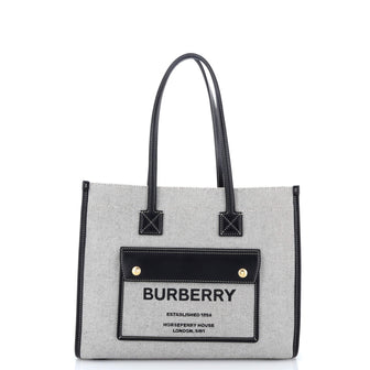 Burberry Freya Shopping Tote Canvas with Leather Small