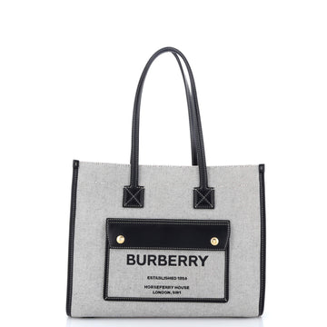 Burberry Freya Shopping Tote Canvas with Leather Small