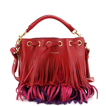 Saint Laurent Fringe Emmanuelle Bucket Bag Leather Small