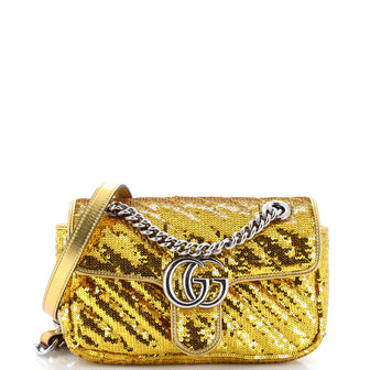 Gucci GG Marmont Flap Bag Diagonal Quilted Sequins Mini