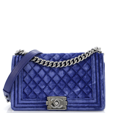 Chanel Boy Flap Bag Quilted Velvet Old Medium