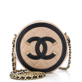 Chanel Filigree Round Clutch with Chain Quilted Caviar Mini