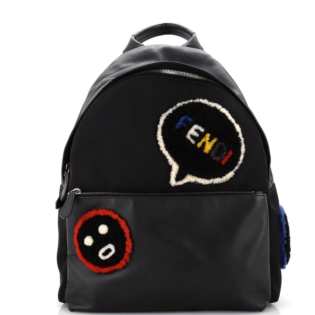 Fendi Front Pocket Backpack Nylon with Shearling Medium Black 29204345