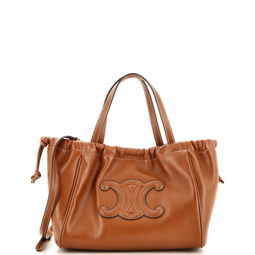 Celine Cuir Triomphe Cabas Drawstring Tote Leather Small
