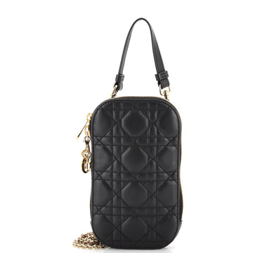 Christian Dior Lady Dior Phone Holder on Chain Cannage Quilt Lambskin