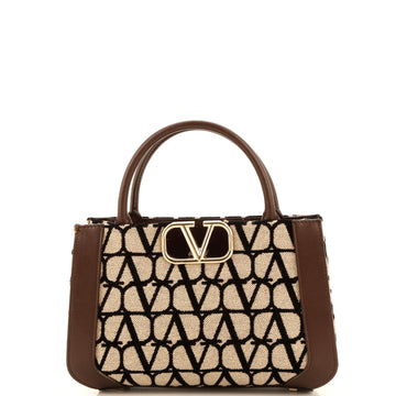 Valentino Garavani VLogo Shopper Tote Toile Iconograph Fabric with Leather Small