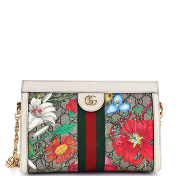 Gucci Ophidia Chain Shoulder Bag Flora GG Coated Canvas Small