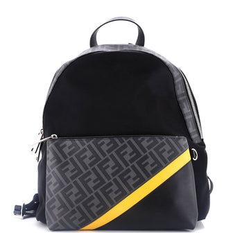 Fendi Front Pocket Backpack Nylon with Zucca Coated Canvas and Leather