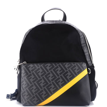 Fendi Front Pocket Backpack Nylon with Zucca Coated Canvas and Leather