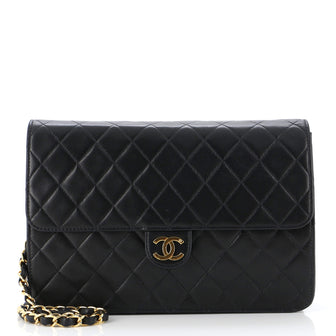 Chanel Vintage Clutch with Chain Quilted Leather Medium