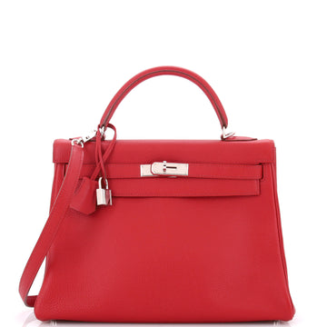 Hermes Kelly Handbag Red Togo with Palladium Hardware 32