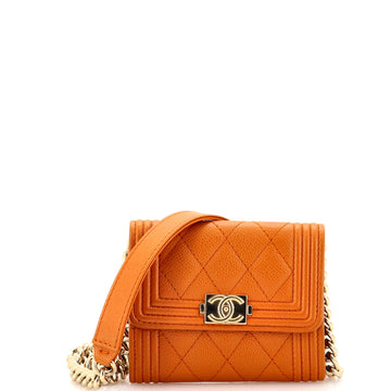 Chanel Boy Flap Card Holder on Chain Quilted Caviar