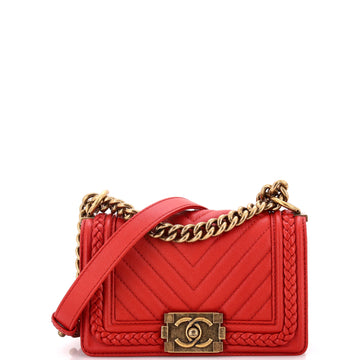 Chanel Braided Boy Flap Bag Chevron Caviar Small