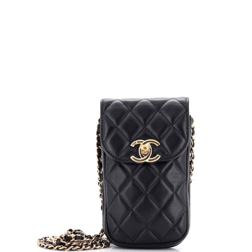 Chanel CC Flap Phone Holder Crossbody Bag Quilted Lambskin