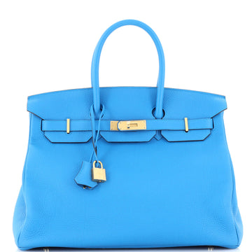 Hermes Birkin Handbag Blue Togo with Gold Hardware 35