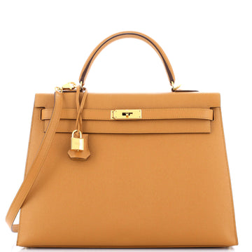 Hermes Kelly Handbag Brown Epsom with Gold Hardware 35