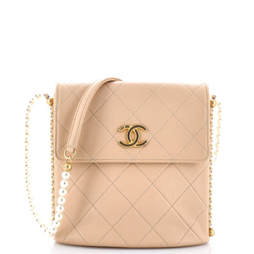 Chanel About Pearls Flap Hobo Quilted Calfskin Small