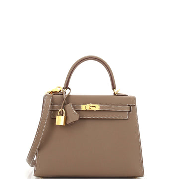 Hermes Kelly Handbag Grey Epsom with Gold Hardware 25