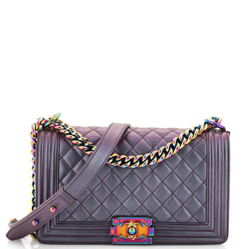 Chanel Boy Flap Bag Quilted Iridescent Goatskin Old Medium