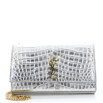 Saint Laurent Classic Monogram Crossbody Bag Crocodile Embossed Leather Medium
