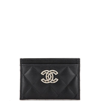 Chanel Crystal CC Card Holder Quilted Caviar