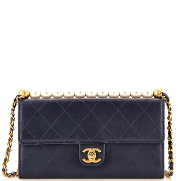 Chanel Chic Pearls Clutch with Chain Quilted Goatskin