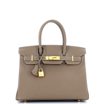 Hermes Birkin Handbag Grey Epsom with Gold Hardware 30