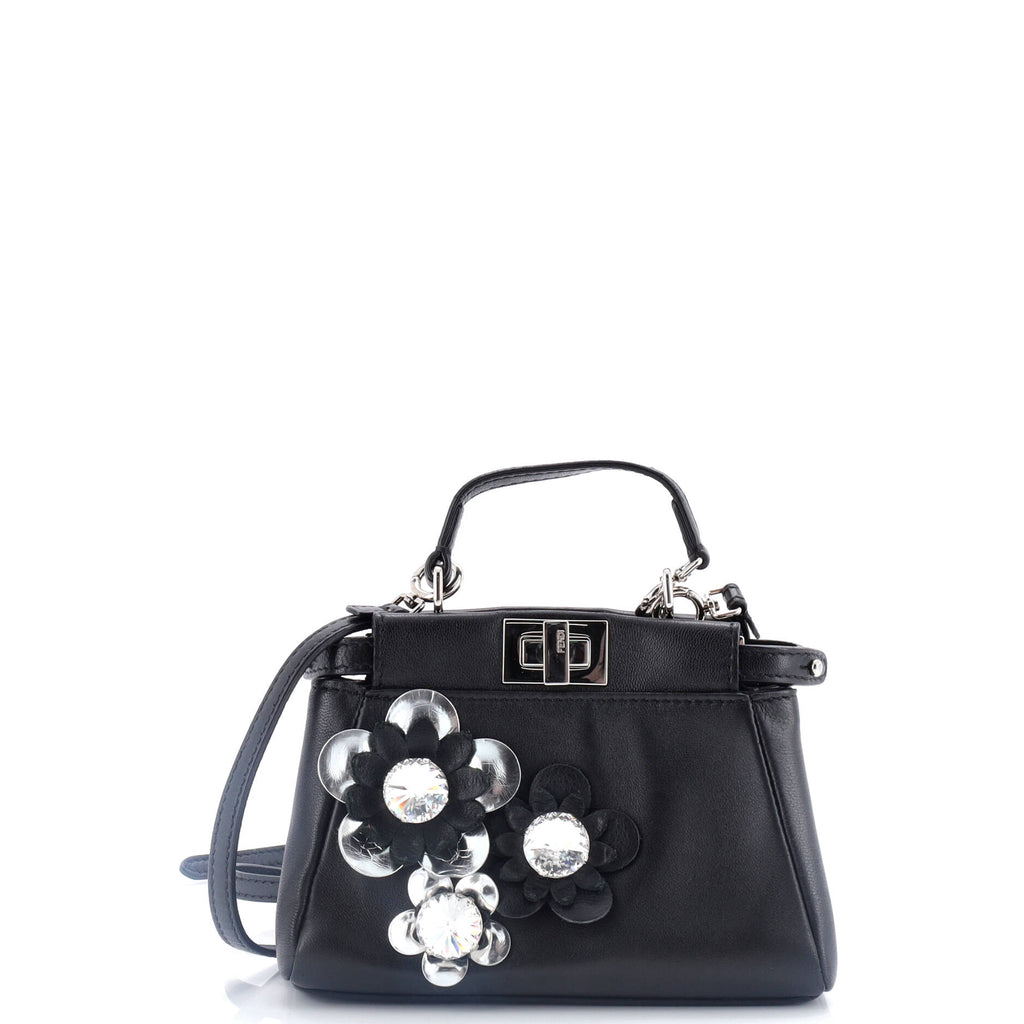 Fendi Peekaboo Bag Floral Embellished Leather Micro Black 29229933