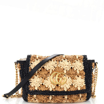 Gucci GG Marmont Flap Bag Raffia Small