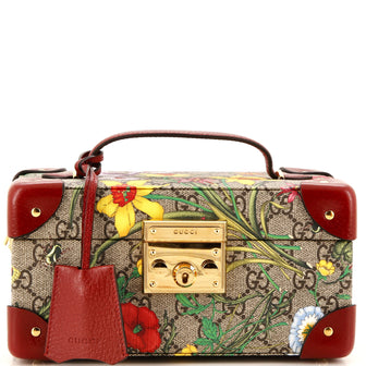 Gucci Padlock Top Handle Jewelry Case Flora GG Coated Canvas
