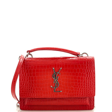 Saint Laurent Sunset Top Handle Chain Wallet Crocodile Embossed Leather